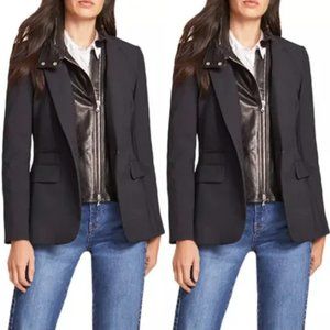 NWT Veronica Beard Classic Jacket w/ Leather Moto Dickey 2-pc Set Sz 0 Black